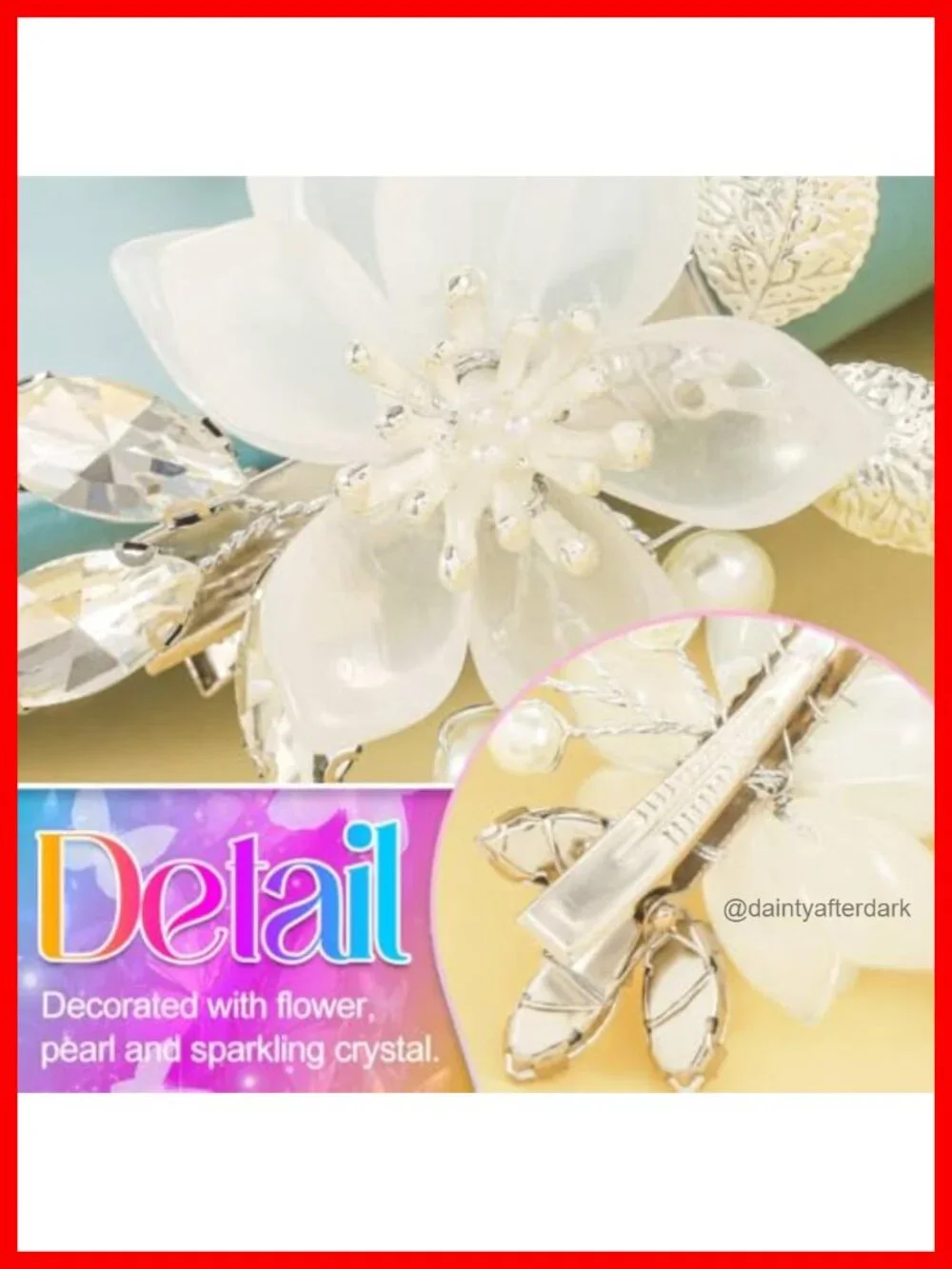 Silver Leaf Bridal Hair Barrette Pearl Flower Hair Clip Pack of 2